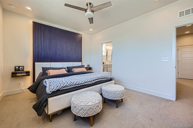 bedroom with baseboards, visible vents, and carpet flooring