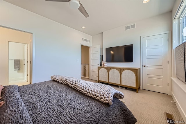 bedroom with visible vents, carpet flooring, and recessed lighting