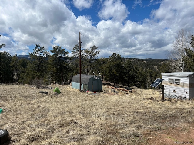 view of yard with a storage unit