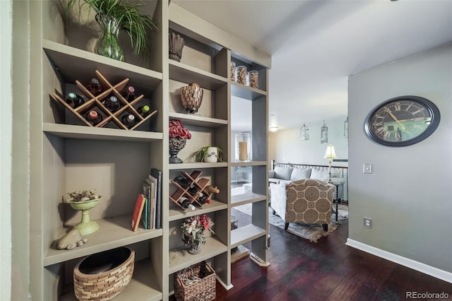 interior space with dark hardwood / wood-style flooring