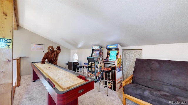 11348 Ranch Elsie Rd, Golden, CO 80403 - rec room featuring carpet and vaulted ceiling