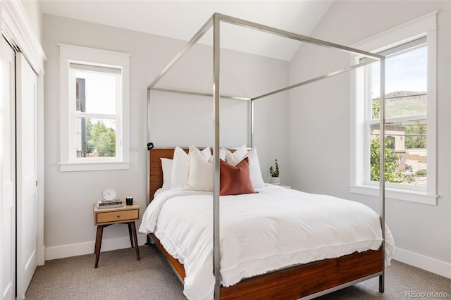 801 8th St, Golden, CO 80401 - carpeted bedroom featuring baseboards and vaulted ceiling