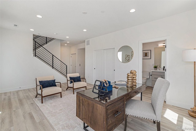 office area featuring light hardwood / wood-style floors