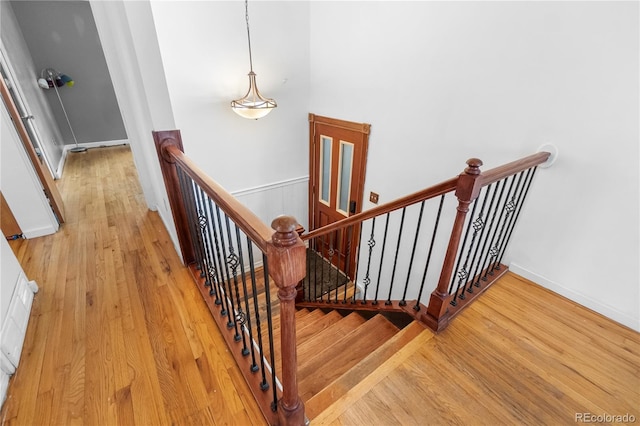 stairway with wood-type flooring