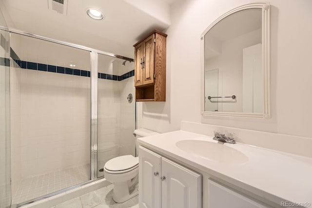 27 Buckthorn Dr, Littleton, CO 80127 - full bath with visible vents, toilet, recessed lighting, vanity, and a stall shower