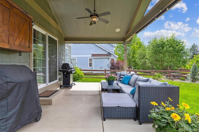 16662 W 61st Pl, Arvada, CO 80403 - view of patio with a grill, ceiling fan, and an outdoor living space
