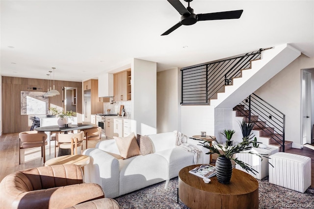 living room with ceiling fan