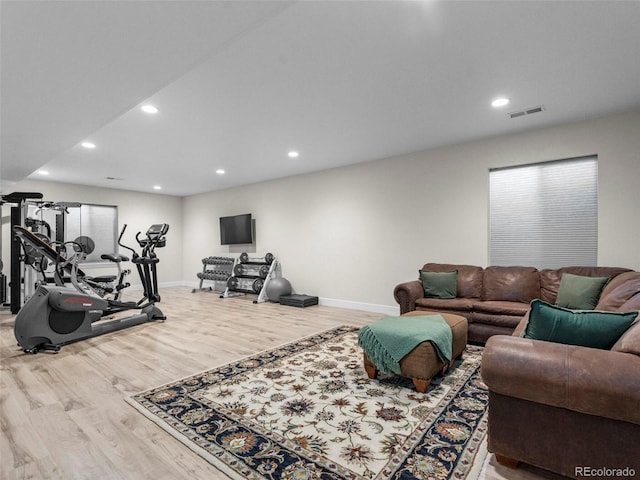 living room with light hardwood / wood-style flooring