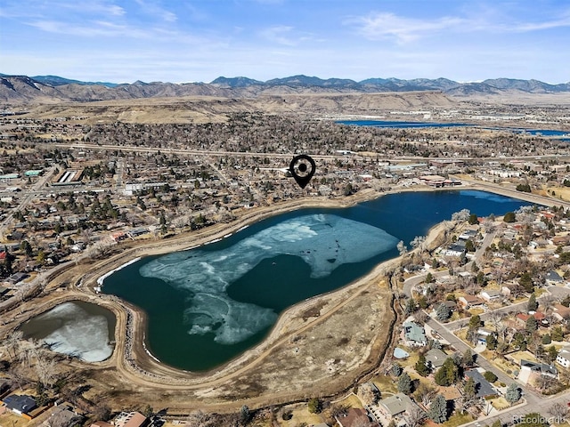 aerial view with a water and mountain view