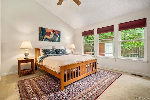 3982 Arbol Ct, Boulder, CO 80301 - bedroom featuring carpet flooring, lofted ceiling, a textured ceiling, and a ceiling fan