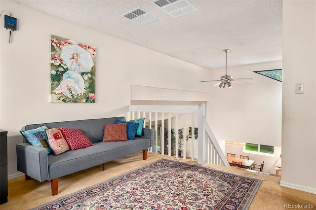 3982 Arbol Ct, Boulder, CO 80301 - living area featuring carpet, ceiling fan, and a textured ceiling
