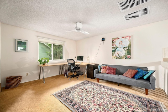 3982 Arbol Ct, Boulder, CO 80301 - carpeted home office featuring a ceiling fan and a textured ceiling