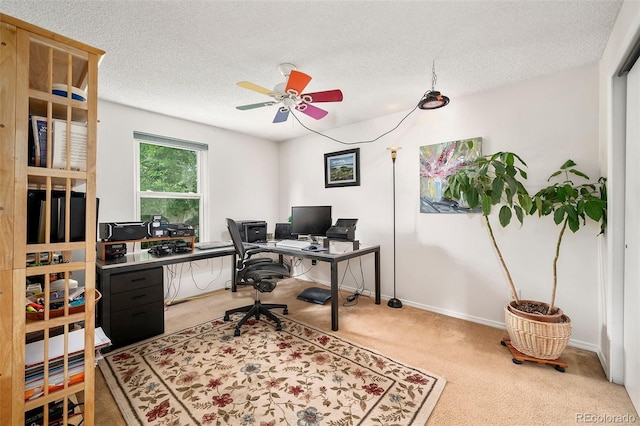 3982 Arbol Ct, Boulder, CO 80301 - carpeted home office with a ceiling fan and a textured ceiling