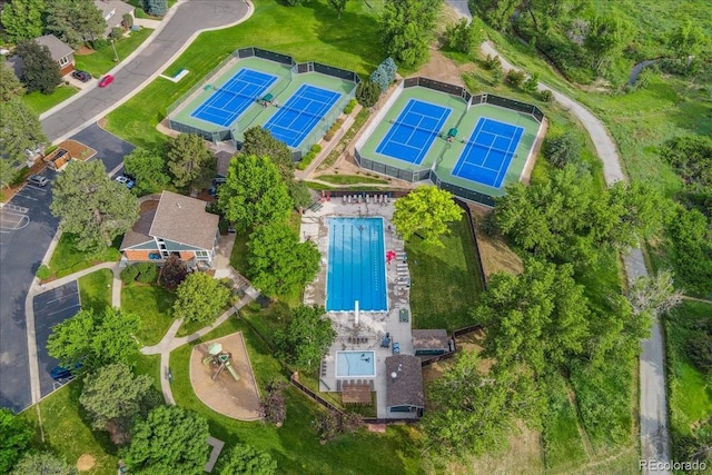 3765 E Easter Dr, Centennial, CO 80122 - aerial view of property and surrounding area featuring a pool