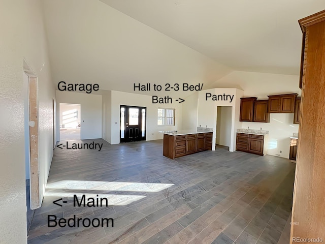 kitchen with lofted ceiling