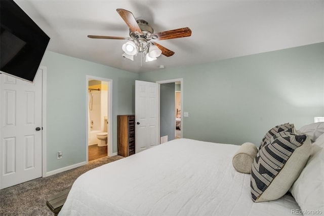 8060 Willowick Ct, Colorado Springs, CO 80925 - bedroom featuring carpet flooring, baseboards, a ceiling fan, and ensuite bathroom