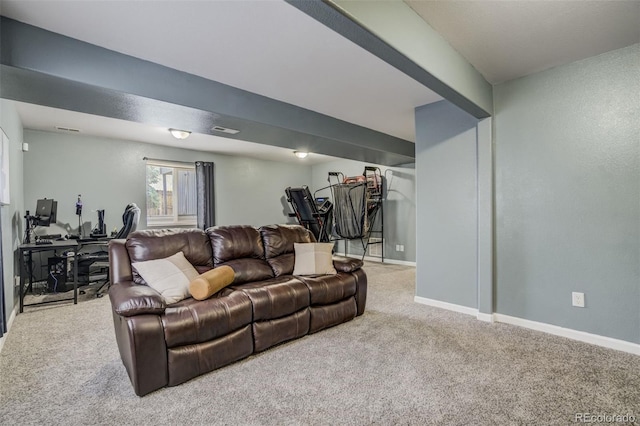 8060 Willowick Ct, Colorado Springs, CO 80925 - carpeted living area featuring a desk and baseboards