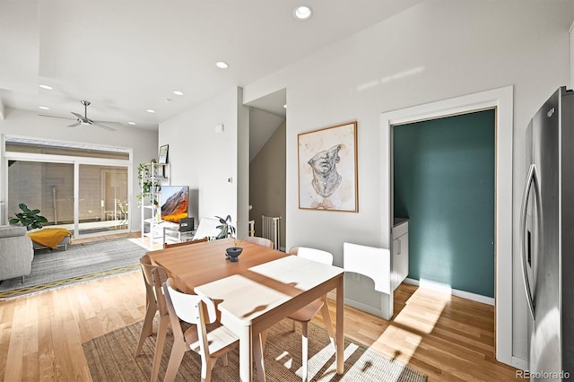 2004 Foxtail Ln Unit B, Lafayette, CO 80026 - dining room with light wood finished floors, recessed lighting, ceiling fan, and baseboards