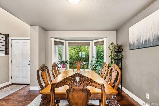 dining space featuring baseboards and dark wood-style floors