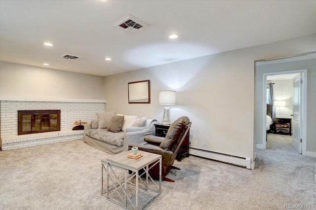 7427 S Ames Ct, Littleton, CO 80128 - living room featuring a baseboard radiator, light colored carpet, and recessed lighting