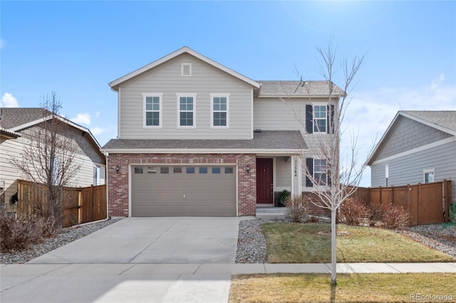 front facade with a front yard and a garage