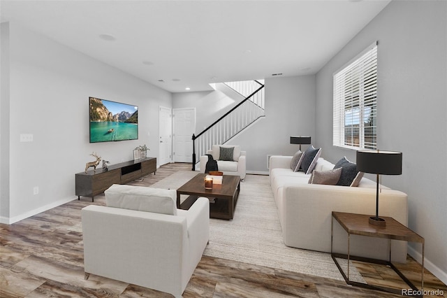 living room with wood-type flooring