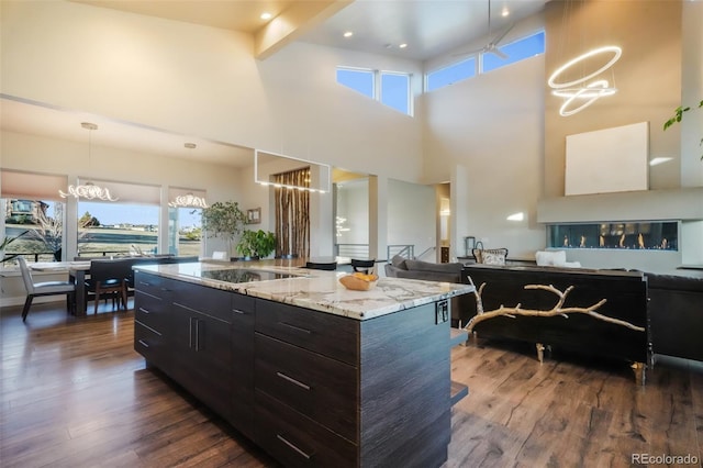 kitchen with dark wood finished floors, pendant lighting, modern cabinets, and black electric cooktop