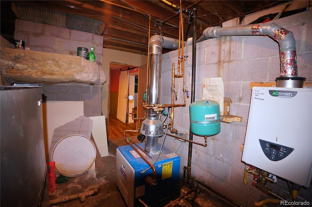 utility room featuring water heater