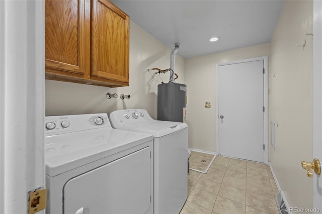 3631 W 79th Ave Unit A2, Westminster, CO 80030 - laundry room featuring cabinet space, water heater, independent washer and dryer, light tile patterned flooring, and recessed lighting
