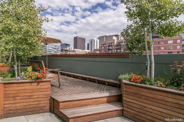 deck featuring a view of city