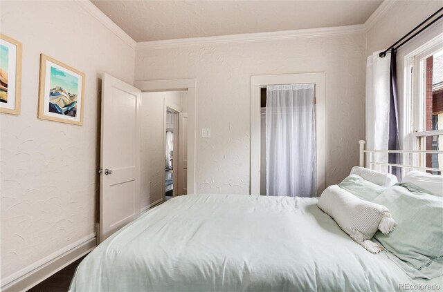 260 N Grant St, Denver, CO 80203 - bedroom featuring crown molding and a textured wall