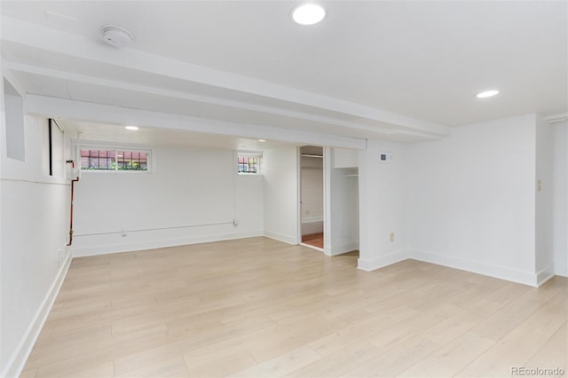 260 N Grant St, Denver, CO 80203 - below grade area featuring light wood finished floors, recessed lighting, and baseboards