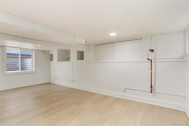 260 N Grant St, Denver, CO 80203 - below grade area featuring baseboards, light wood-style flooring, and recessed lighting