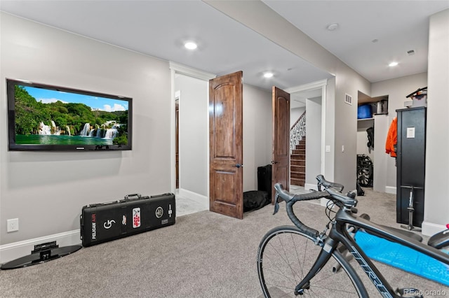 29303 E 165th Ave, Brighton, CO 80603 - workout room featuring carpet floors and recessed lighting
