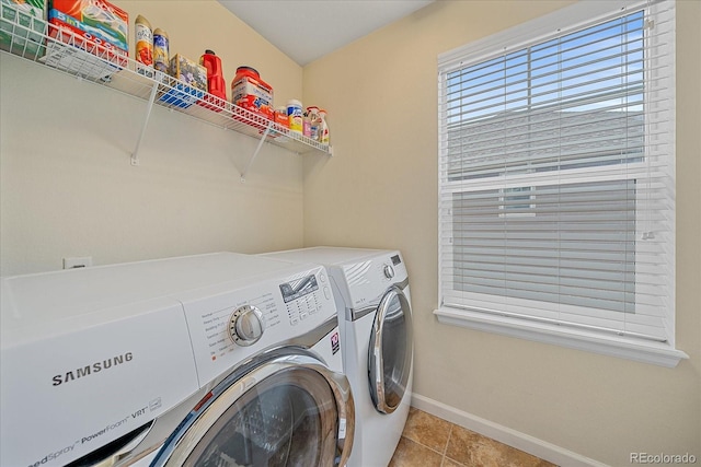 6461 S Ider St, Aurora, CO 80016 - washroom featuring separate washer and dryer, baseboards, and light tile patterned floors