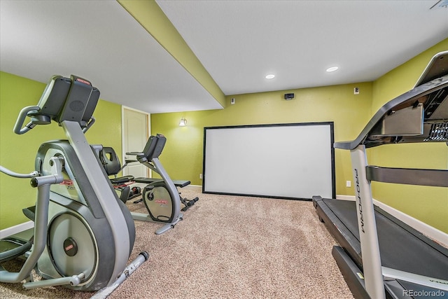 6461 S Ider St, Aurora, CO 80016 - exercise room with baseboards, carpet flooring, and recessed lighting