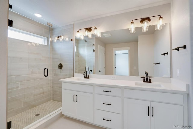 954 Plum Creek Ct, Brighton, CO 80601 - full bath with double vanity and a shower stall