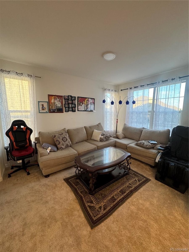 living room with carpet flooring