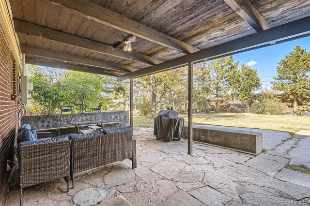 view of patio featuring grilling area and an outdoor hangout area