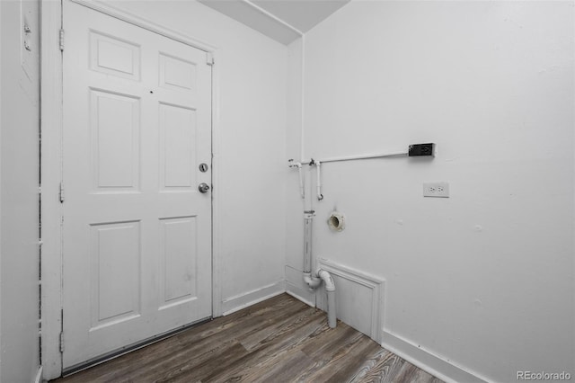 3715 N Jackson St, Denver, CO 80205 - laundry room featuring dark wood-type flooring and baseboards