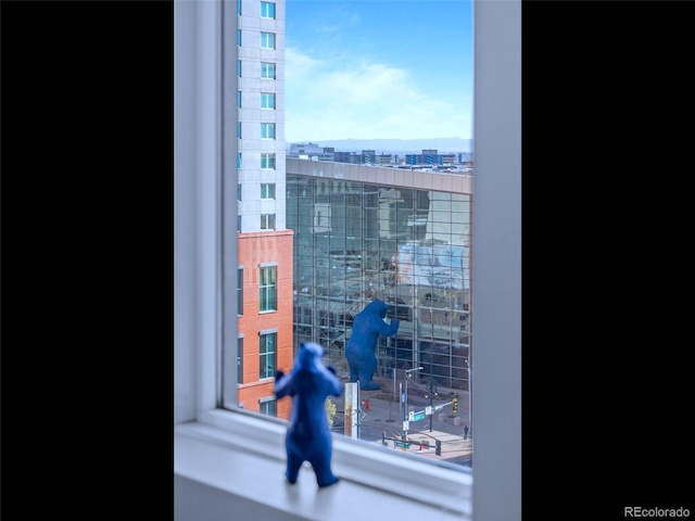 interior space featuring a city view