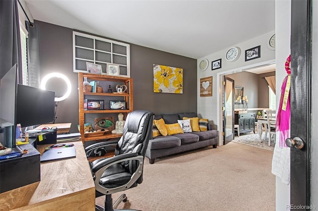 home office featuring carpet floors