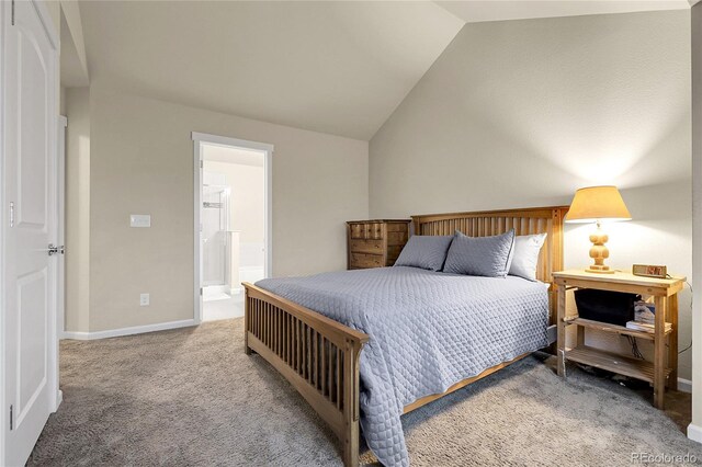 18061 E Saskatoon Pl, Parker, CO 80134 - bedroom with lofted ceiling, carpet flooring, and connected bathroom