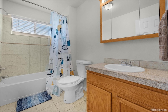 4750 County Road B, Wiggins, CO 80654 - bathroom featuring shower / tub combo with curtain, tile patterned floors, and vanity