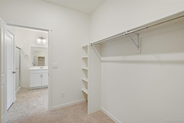 spacious closet with light colored carpet