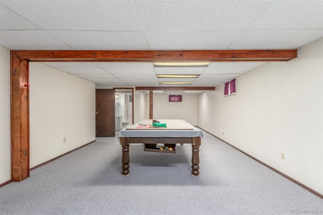 16699 E 7th Ave, Aurora, CO 80011 - game room featuring pool table, a paneled ceiling, and carpet floors