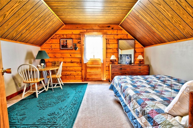 446 Chief Trl, Como, CO 80456 - carpeted bedroom featuring wooden ceiling, vaulted ceiling, and wood walls