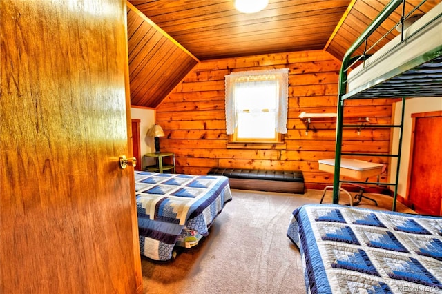 446 Chief Trl, Como, CO 80456 - carpeted bedroom featuring lofted ceiling, wood ceiling, and wood walls