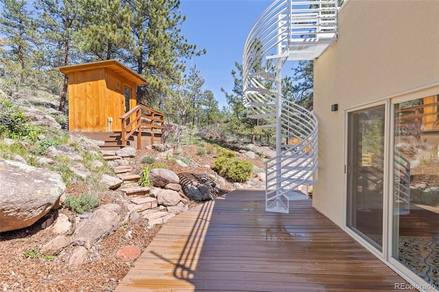 1669 Apple Valley Rd, Lyons, CO 80540 - wooden terrace featuring stairway