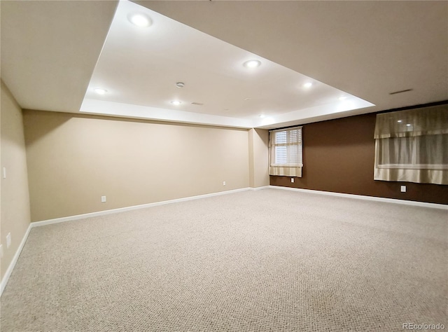 10154 Fairgate Way, Highlands Ranch, CO 80126 - empty room with recessed lighting, carpet floors, a tray ceiling, and baseboards
